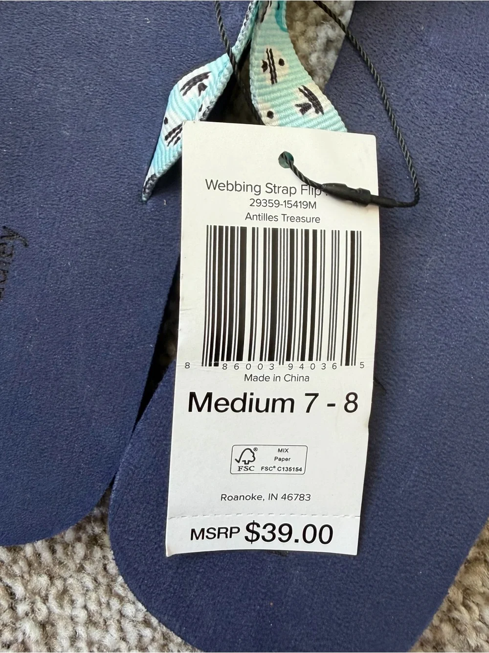 Vera Bradley Navy Flip Flop Sandals with Light Blue Patterned Straps - Picture 2 of 4